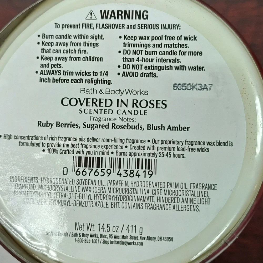 Bath & Body Works COVERED IN ROSES 3-Wick Candles - Set of 2 - Picture 3 of 5